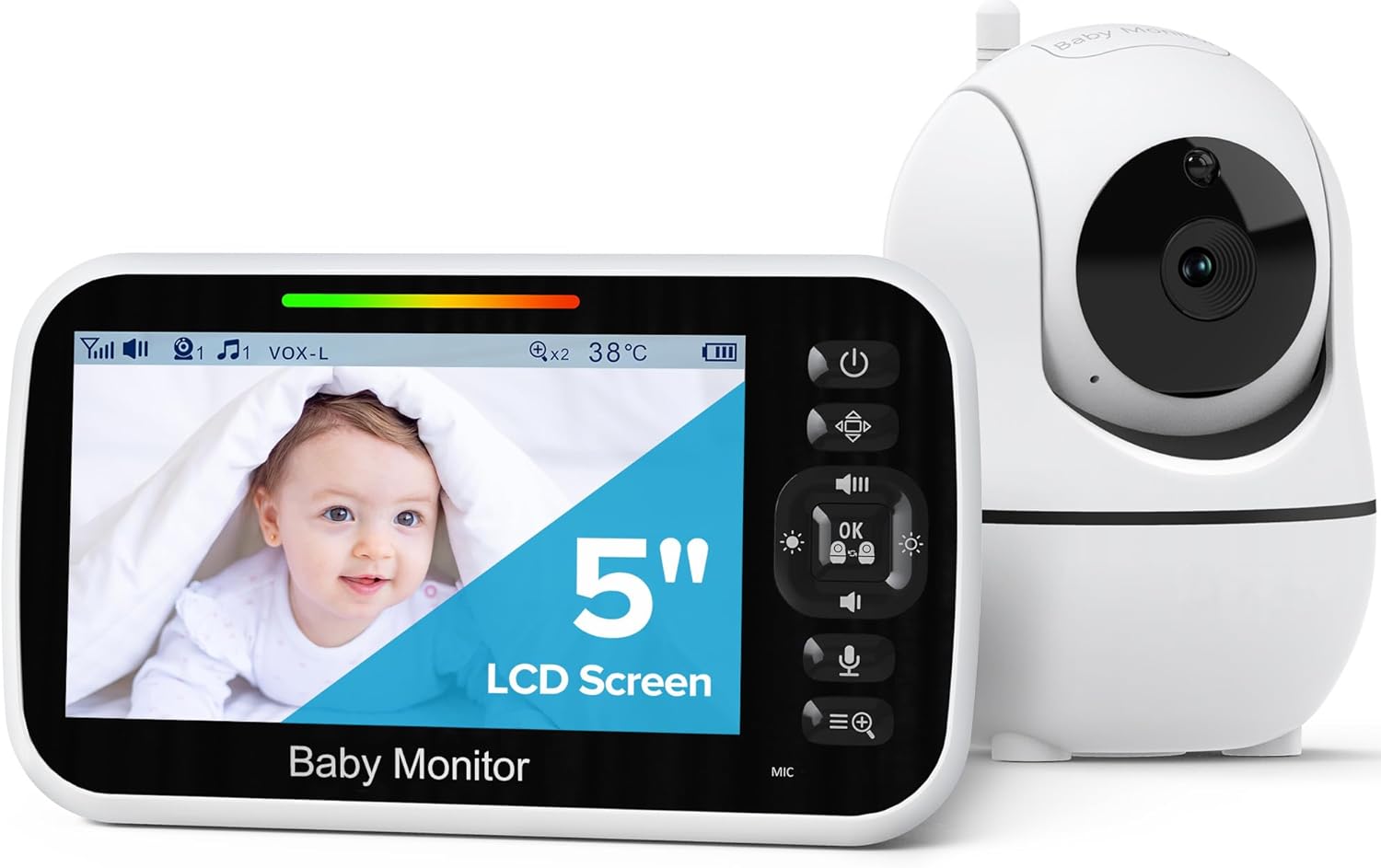 GoodBaby Baby Monitor with Camera and Audio - No WiFi, Remote Pan-Tilt-Zoom, Nig...