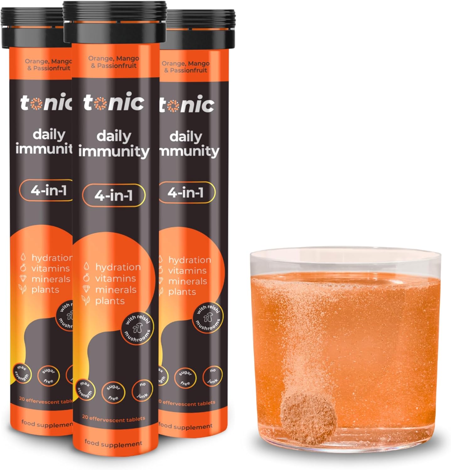Tonic Health Daily Immunity Tablets - 4-in-1 Effervescent Multivitamins, Mineral...