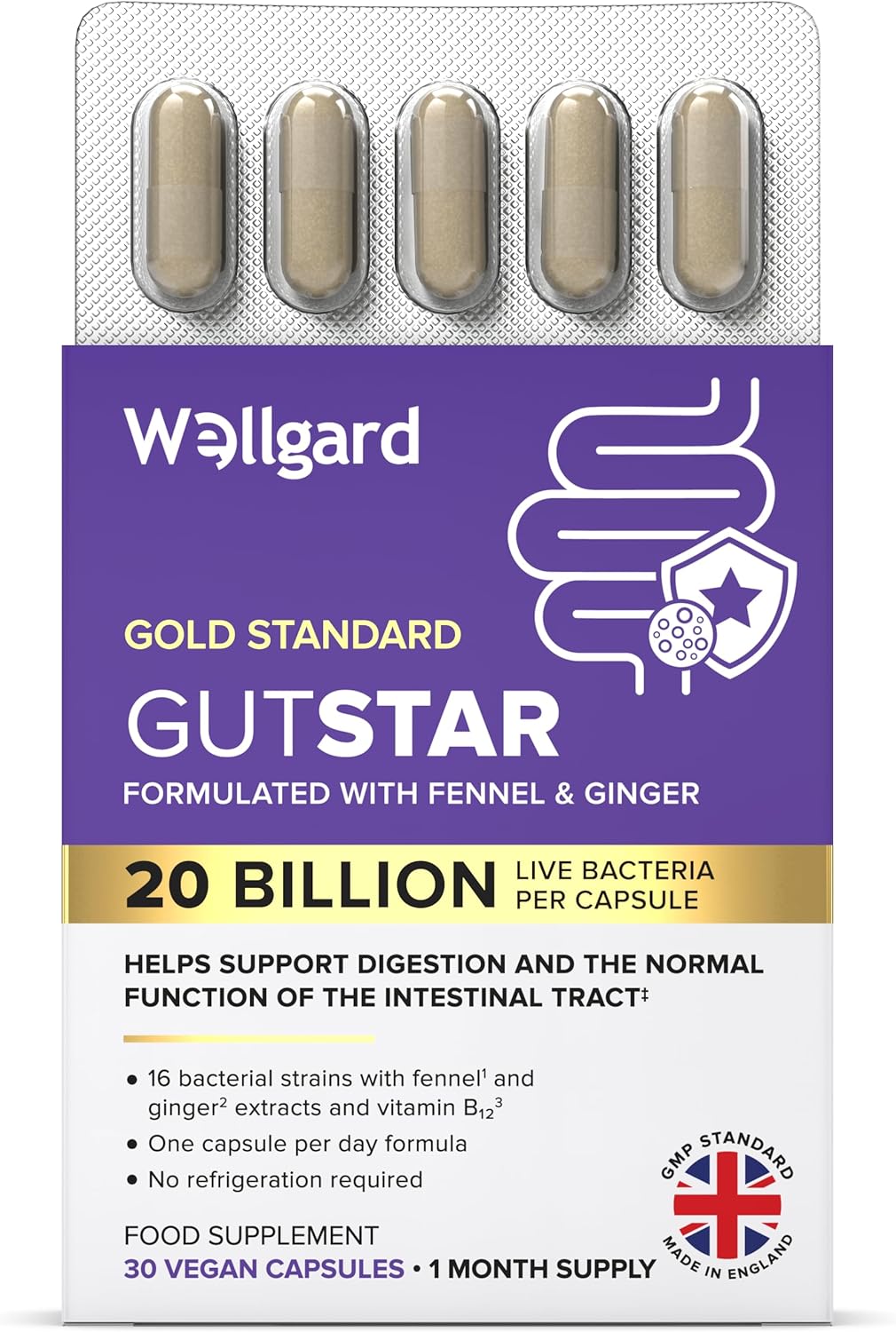 Wellgard Gutstar Probiotics - 16 Strain Probiotics for Gut Health with Fennel an...