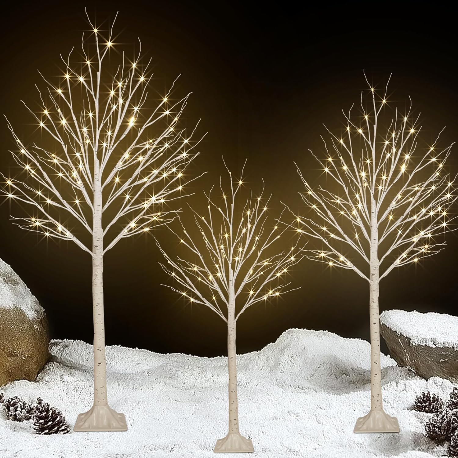 Unique 3 Pack Christmas Lighted Birch Tree, Innovative Prelit Artificial Tree La...
