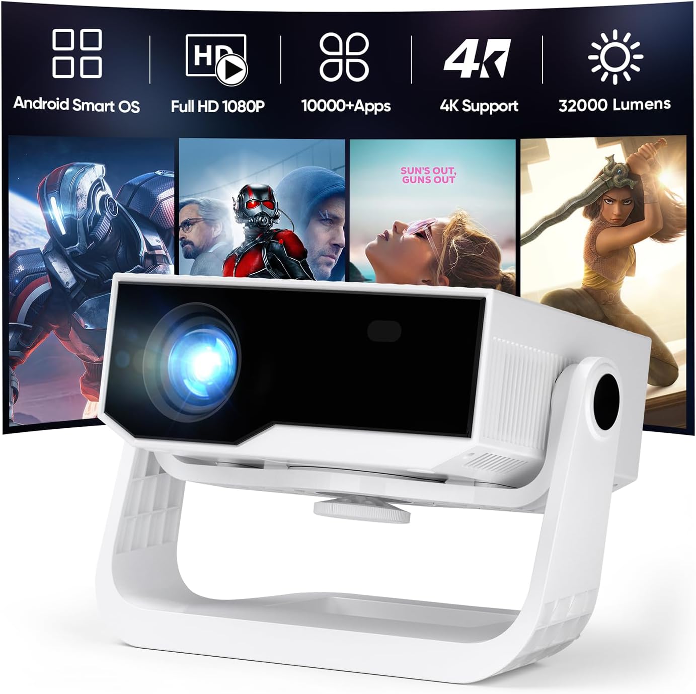 2025 Ultra Smart Projector Built-in Apps, 32000 Lumens,Full HD 4K Supported, WiF...
