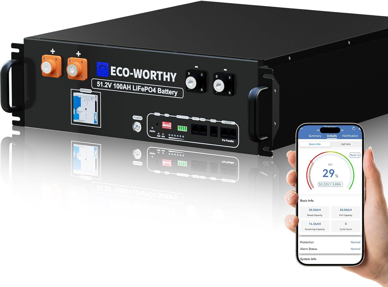 ECO-WORTHY 48V 100Ah LiFePO4 Lithium Battery w/Bluetooth | UL1973 & UL9540A & CE...