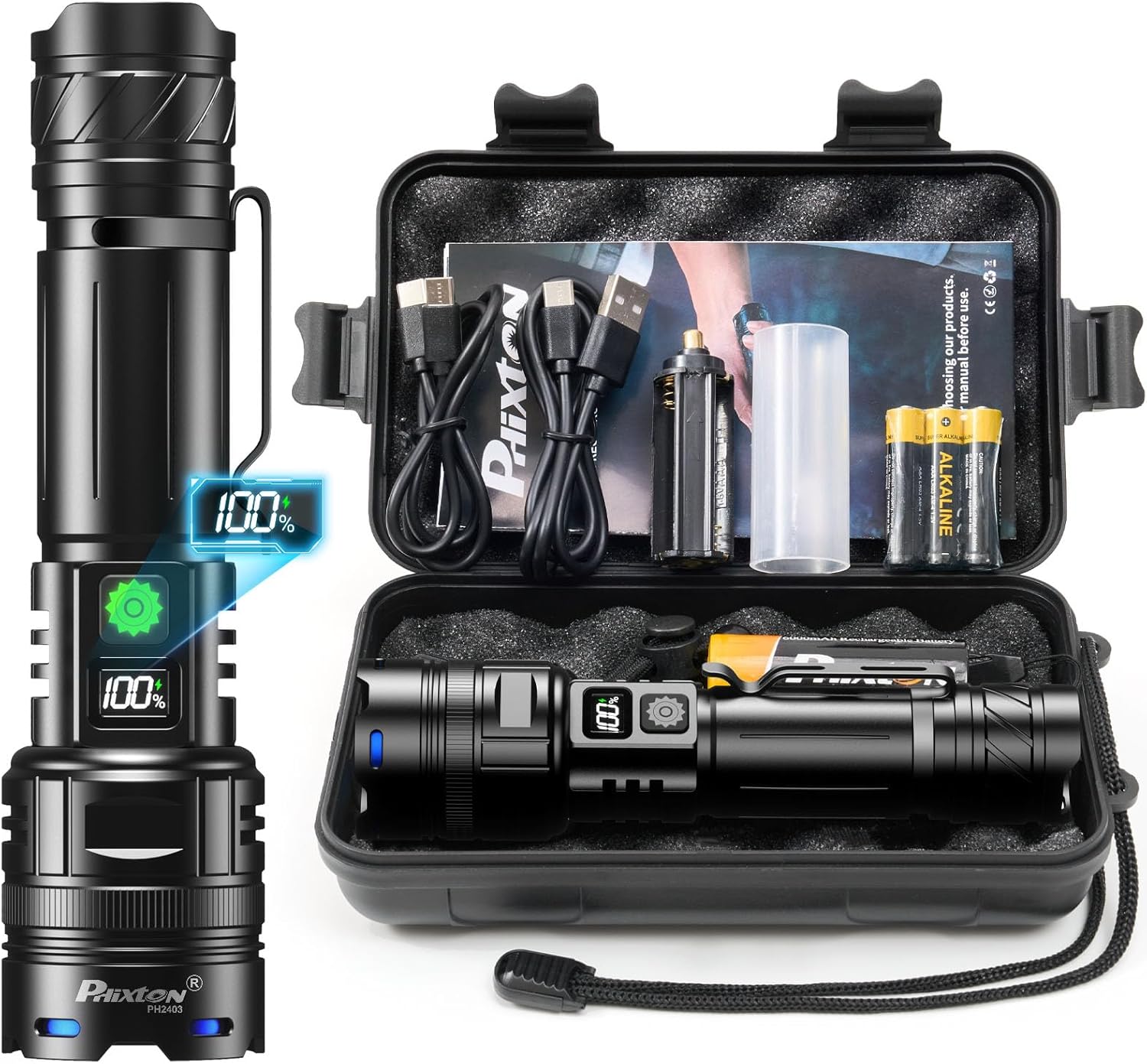 PHIXTON Rechargeable Torch LED Super Bright 500000 Lumens Single One Mode, Long...