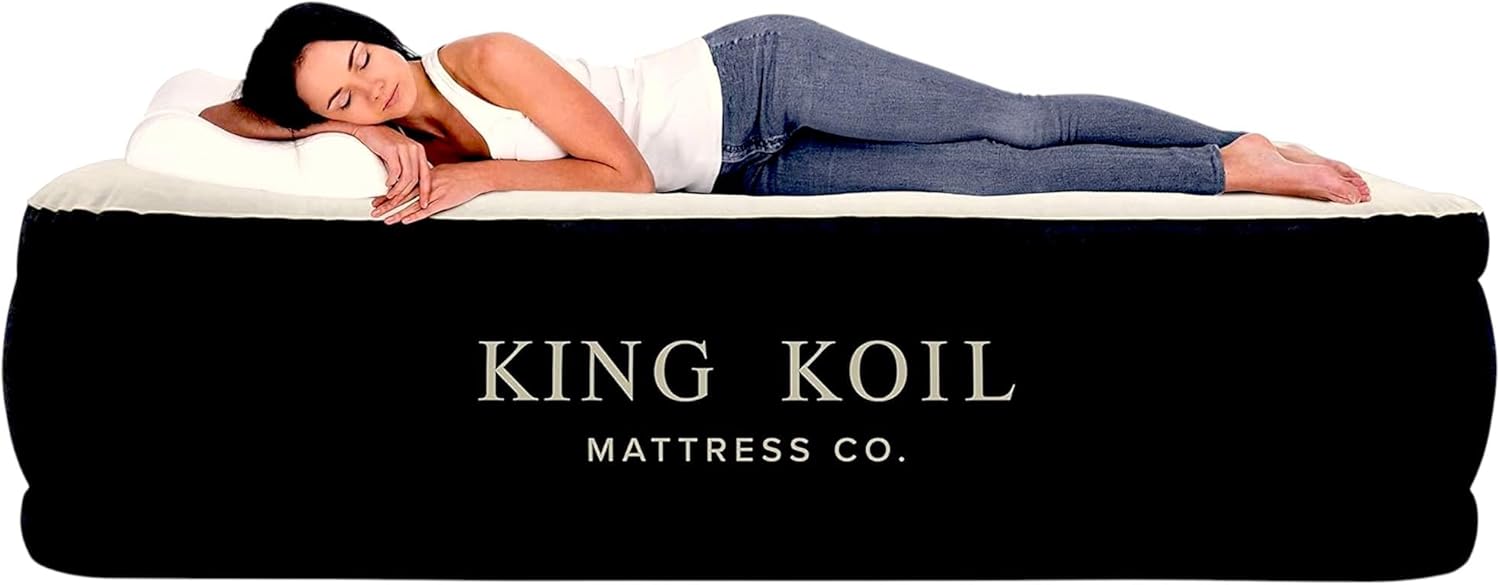King Koil Luxury Air Mattress Queen with Built in Pump, Integrated Premium Pillo...