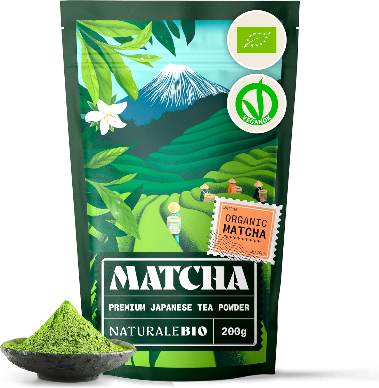 NaturaleBio Japanese Organic Matcha Green Tea Powder - Premium Grade - 200g. Tea...
