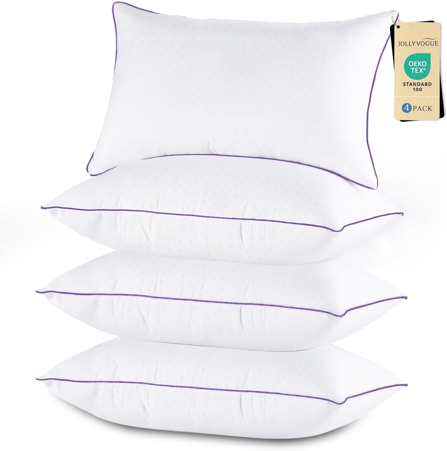 JOLLYVOGUE Pillows Standard Size Set of 4, Washable Supportive Bed Pillows with...