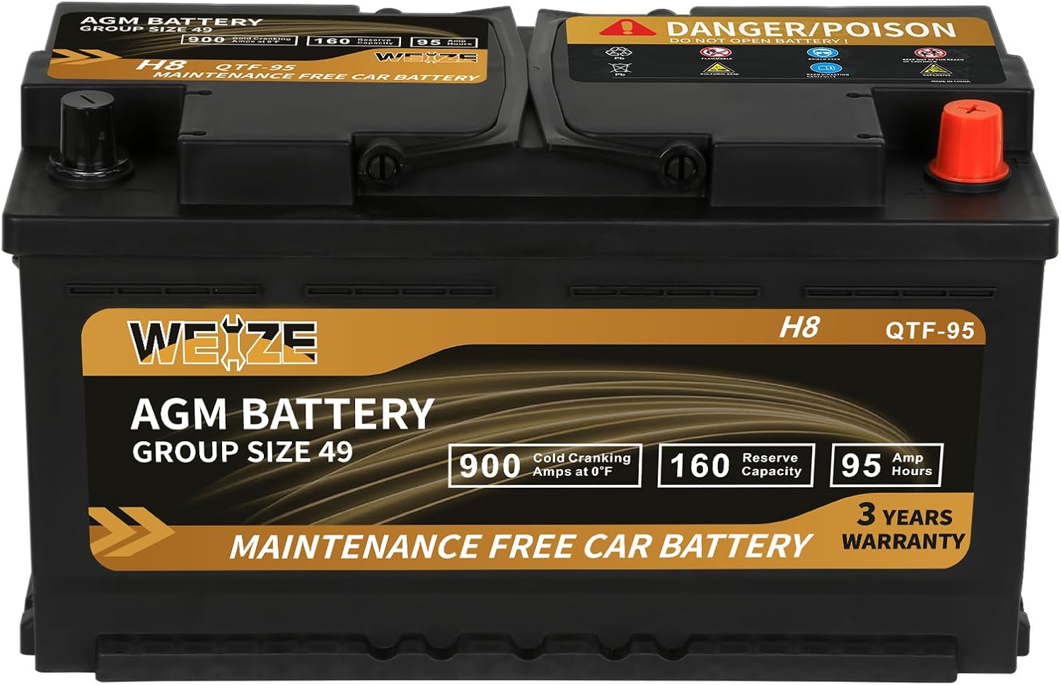 Weize Platinum AGM Battery BCI Group 49-12v 95ah H8 Size 49 Automotive Battery,...