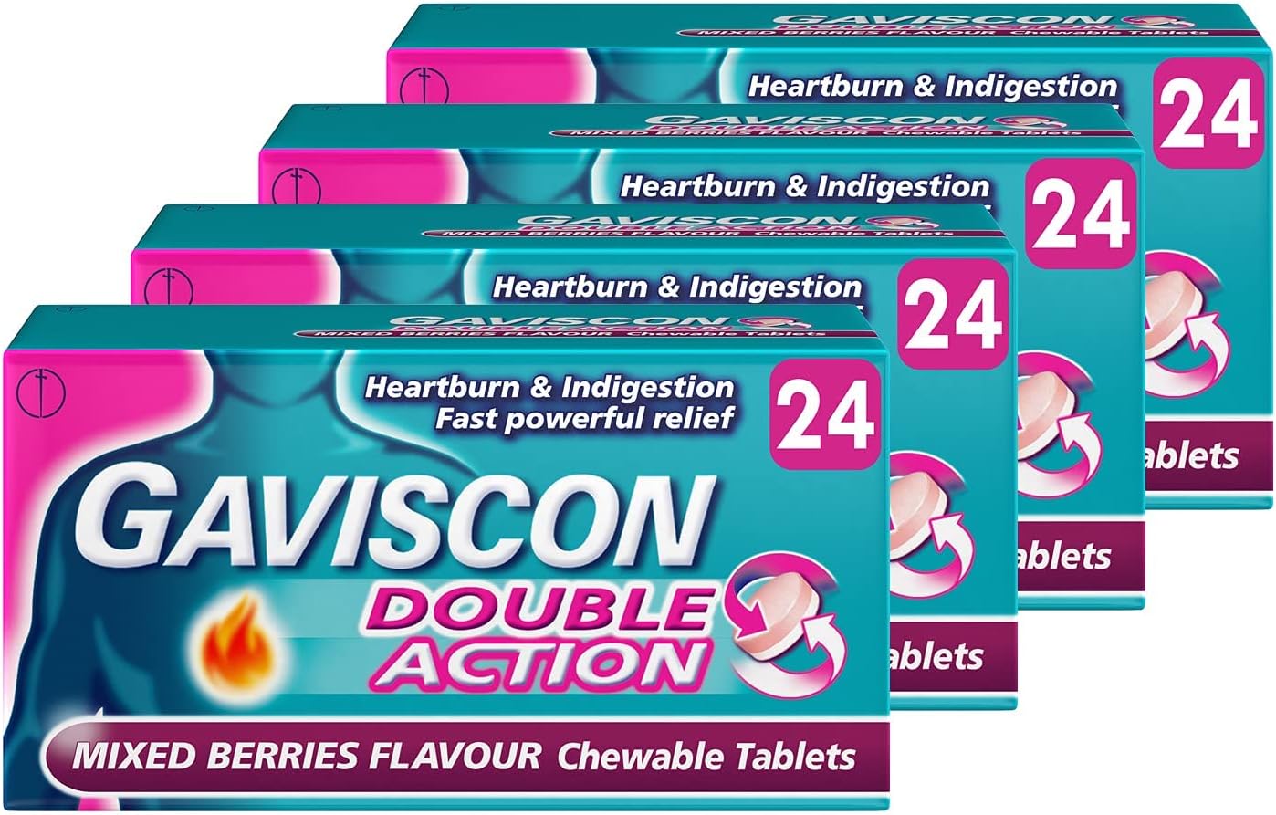 Gaviscon Double Action Heartburn Relief, Mixed Berries, 4-Pack (96 Total) - Fast...