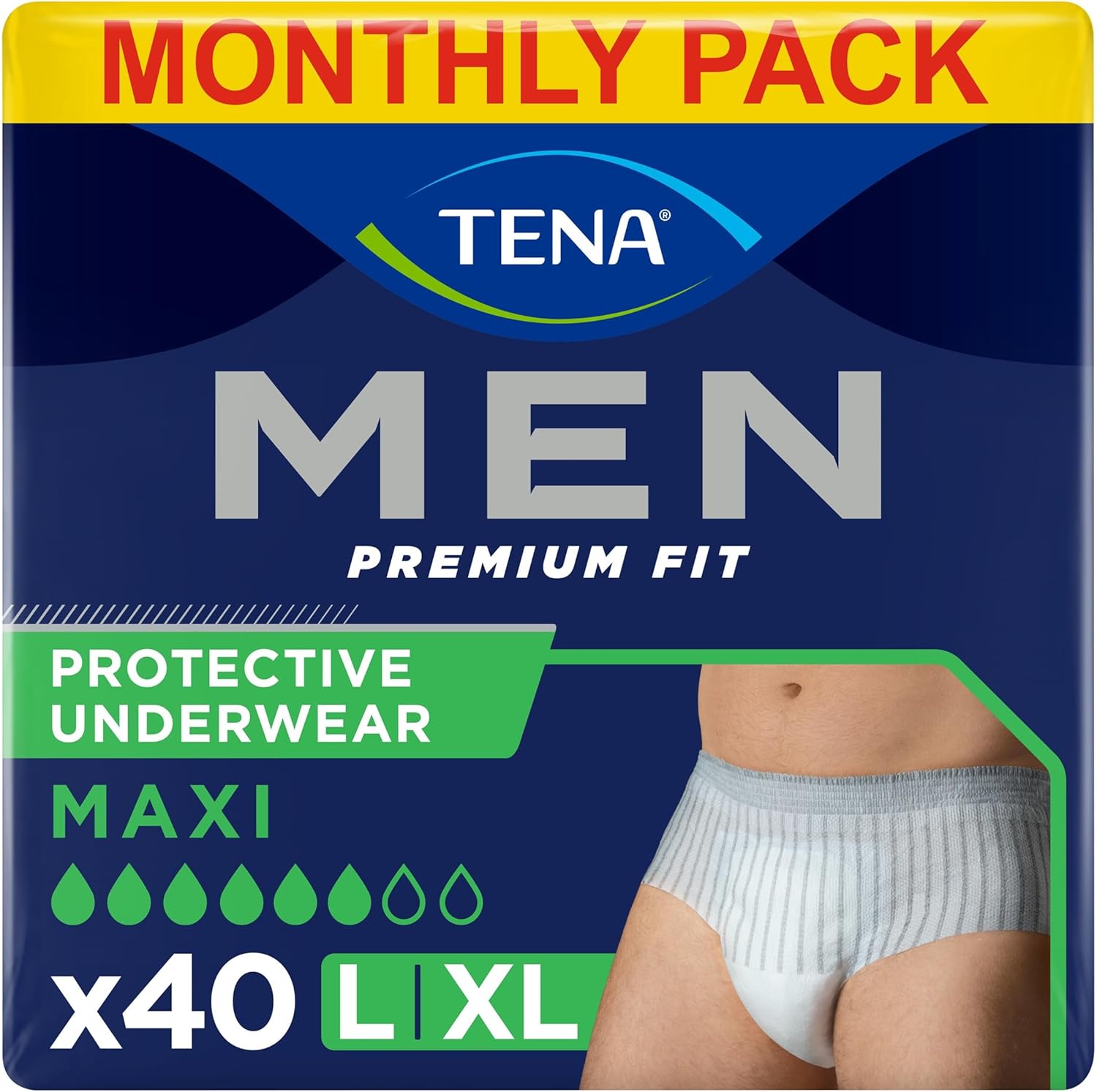 TENA Men Protective Underwear, Large, Level 4 for Heavy Bladder Weakness, 40 pai...