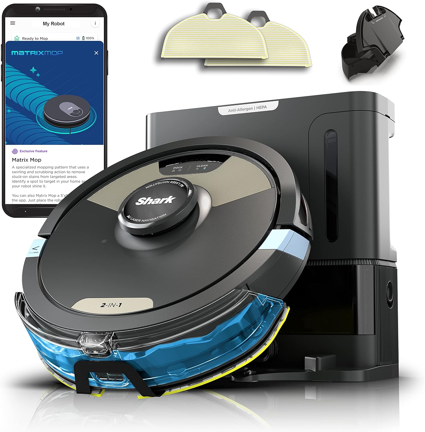 Shark Robot Vacuum & Mop Combo, Powerful Suction, Matrix Plus, 60-Day Debris Cap...