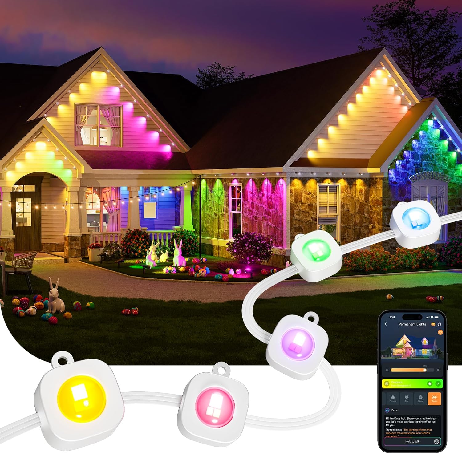 Linkind Permanent Outdoor Lights,100ft with 72 Triple-LED,AI Lighting,Smart RGBT...