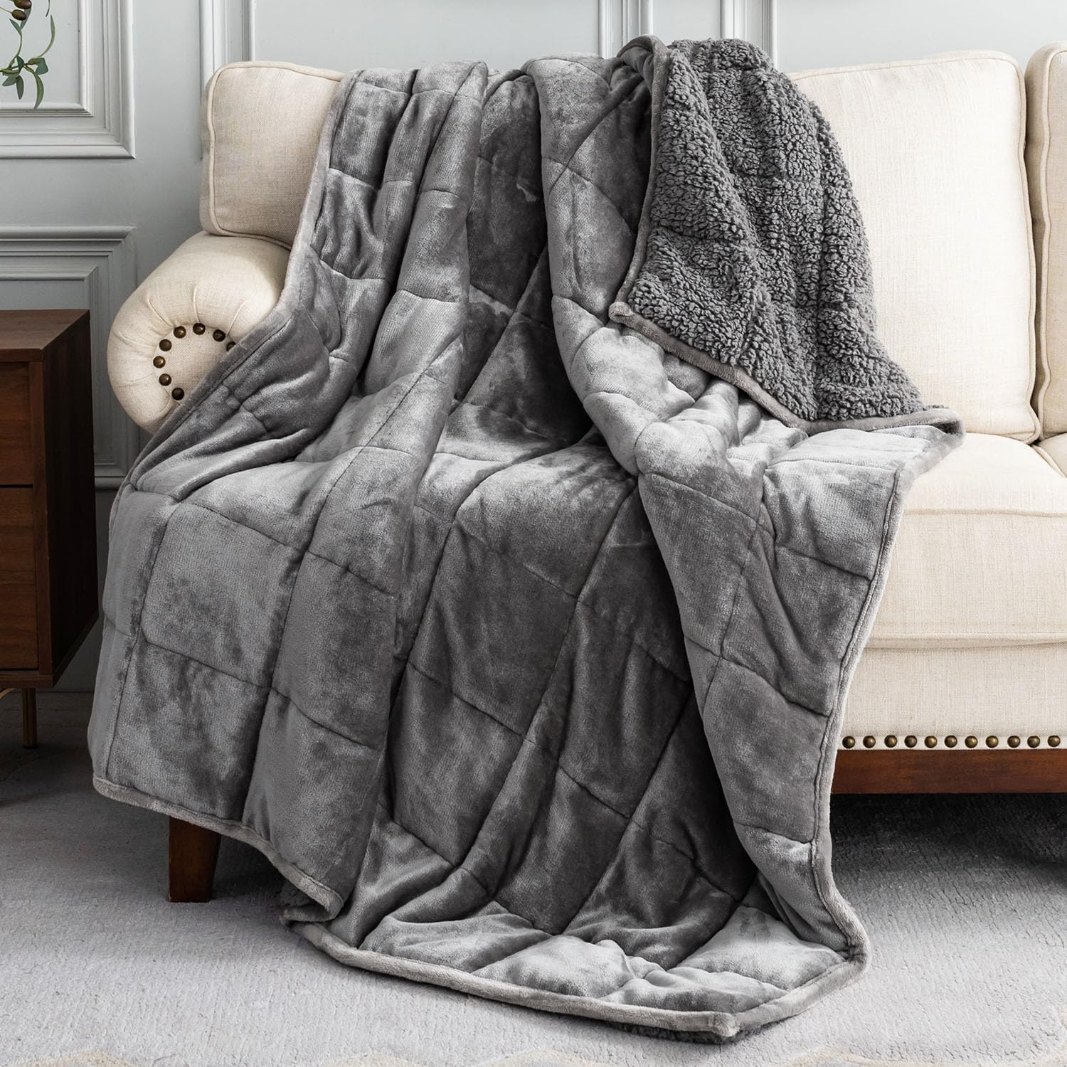 Uttermara Weighted Blanket Queen Size 15lbs 60x80 inches with Soft Plush Fleece,...
