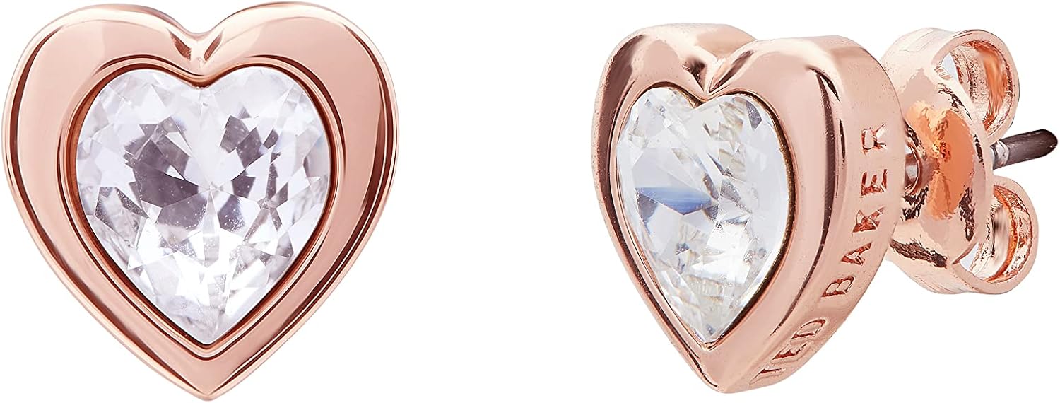 Ted Baker Han Crystal Heart Stud Earrings For Women Rose Gold Tone