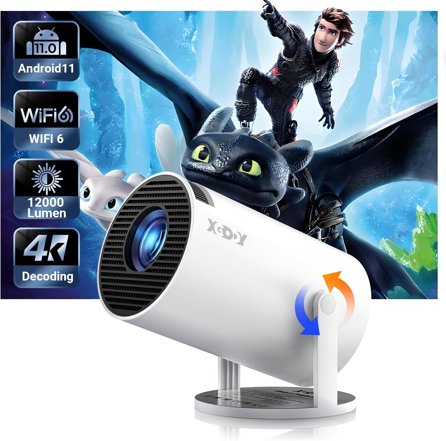 [2025 Upgraded & Android 11.0] Mini Projector Native 720P HD, Supports 4K 1080P,...