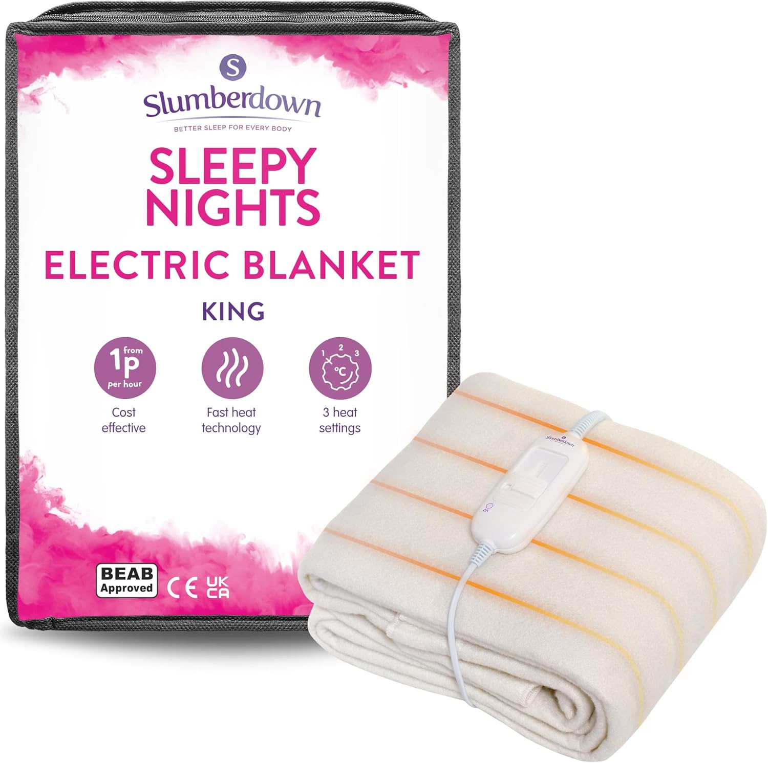 Slumberdown Sleepy Nights Electric Blanket King Size - Warm, Cosy & Energy-Effic...