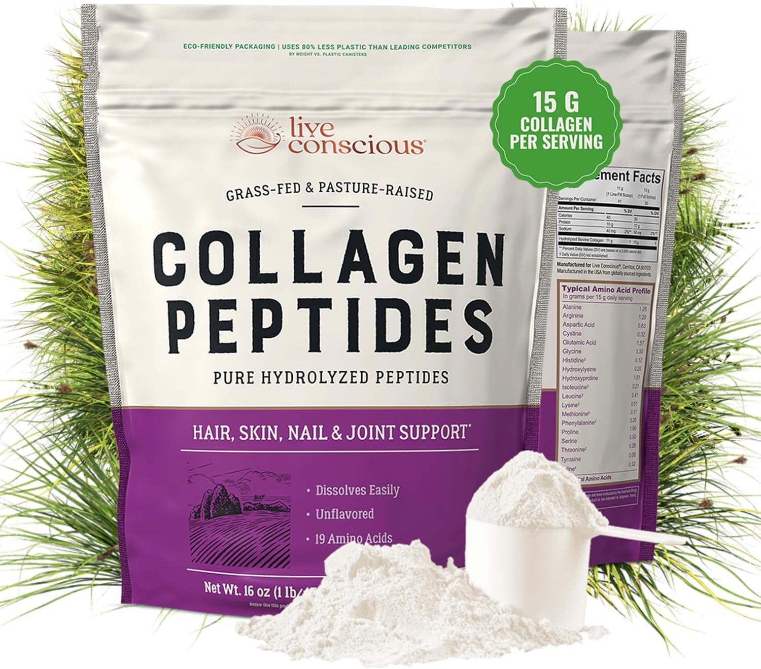 Live Conscious Collagen Peptides Powder - Naturally-Sourced Hydrolyzed Collagen...