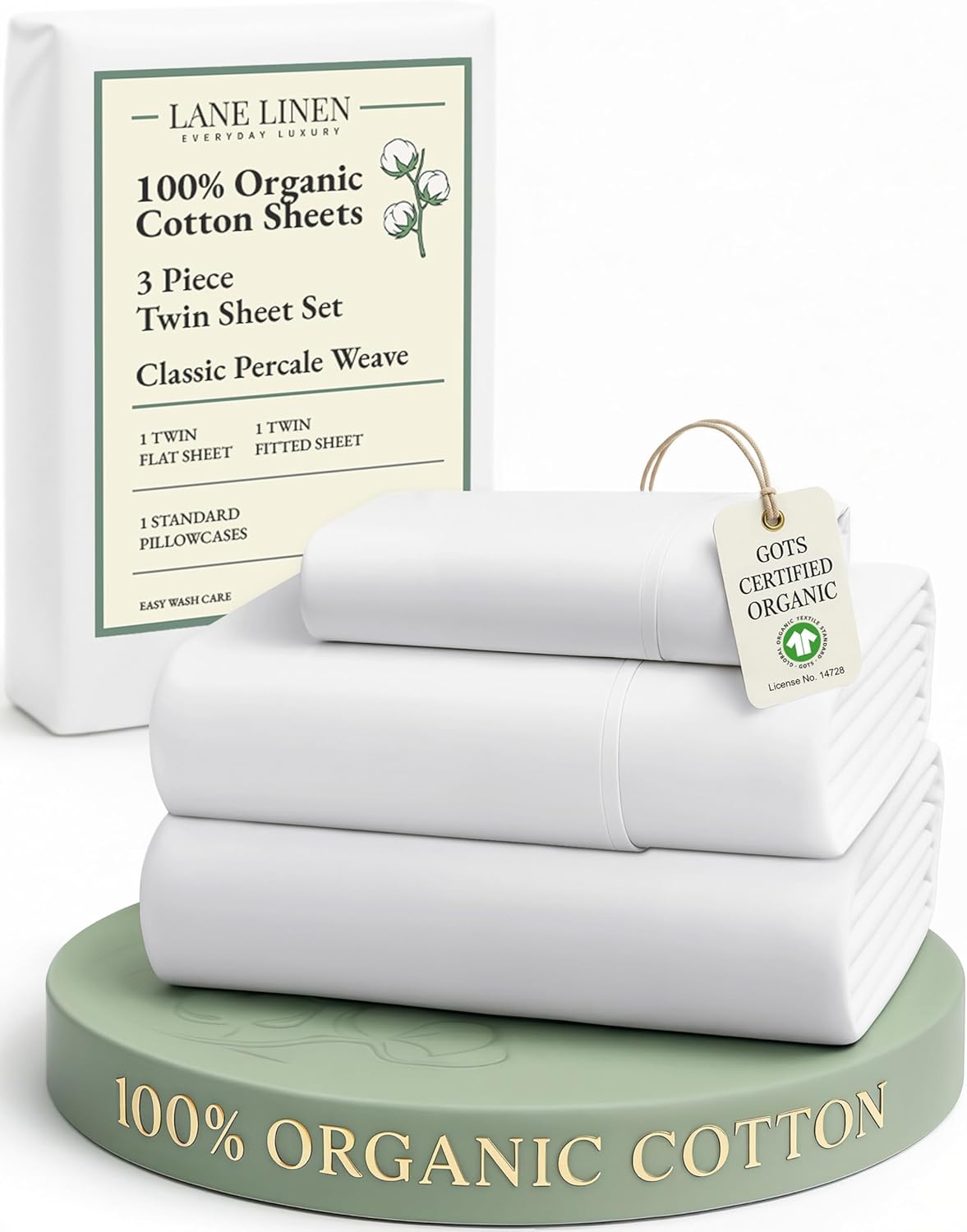 LANE LINEN 100% Organic Cotton Twin Sheets Set, 3Pc Twin Bed Sheets, Soft & Comf...