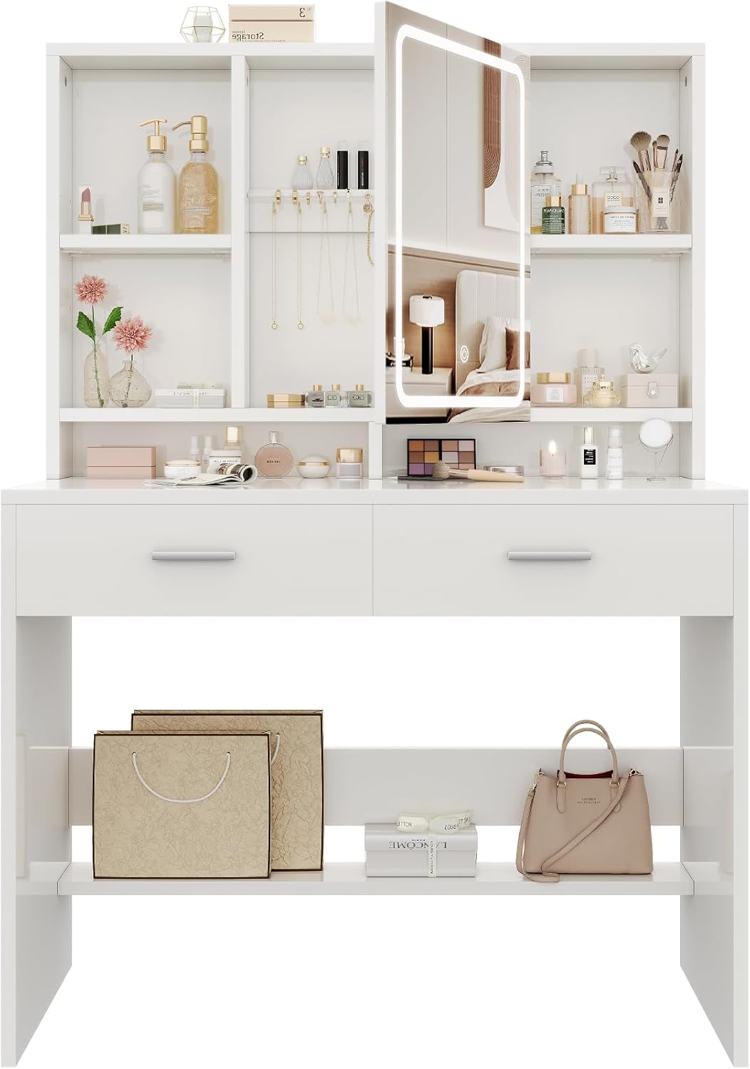 Devoko Dressing Table with LED Lights, 3 Light Colours, Adjustable Brightness,Va...