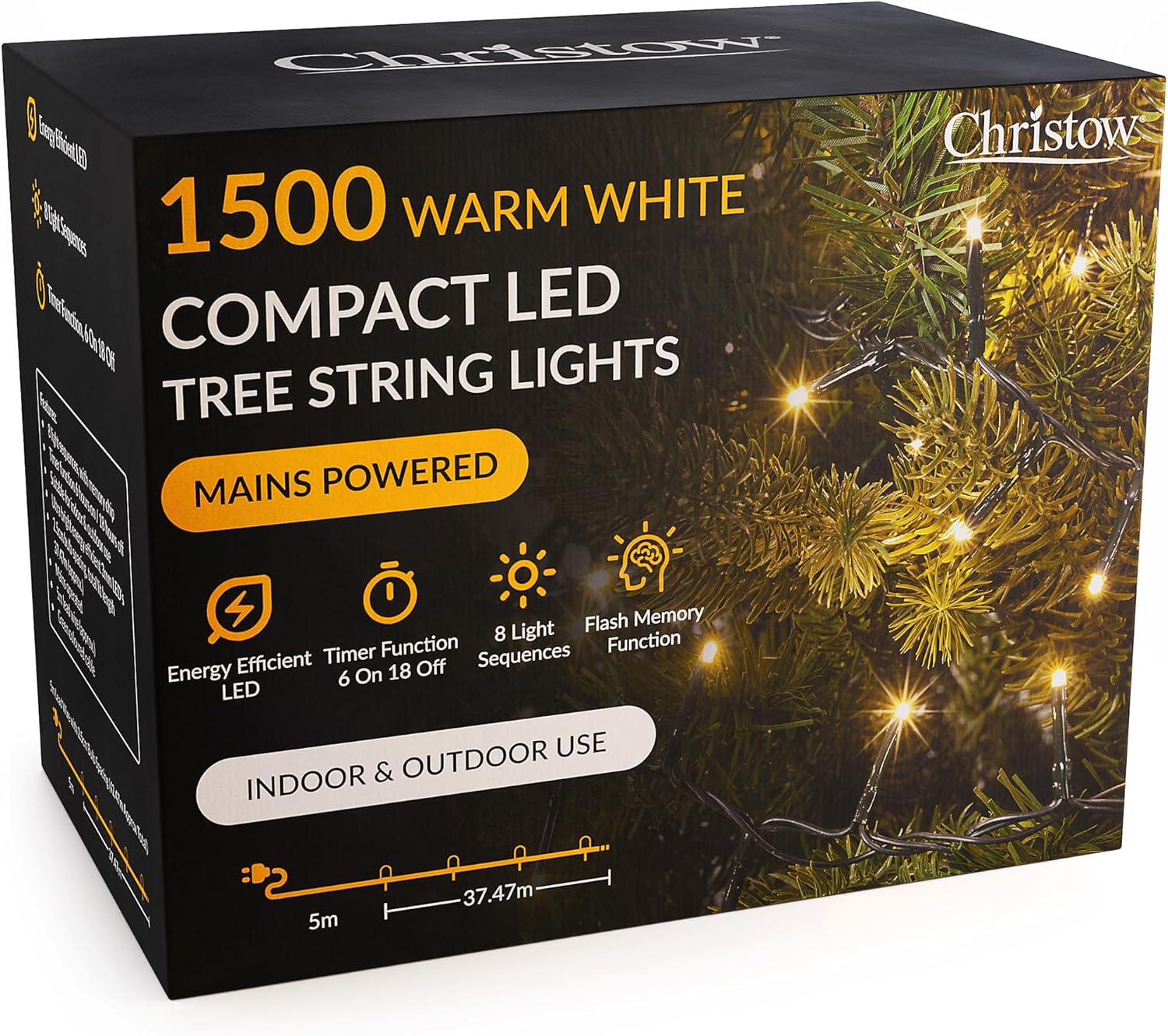 CHRISTOW 8ft Christmas Tree Lights, 1500 Warm White LED Fairy Lights with Timer,...