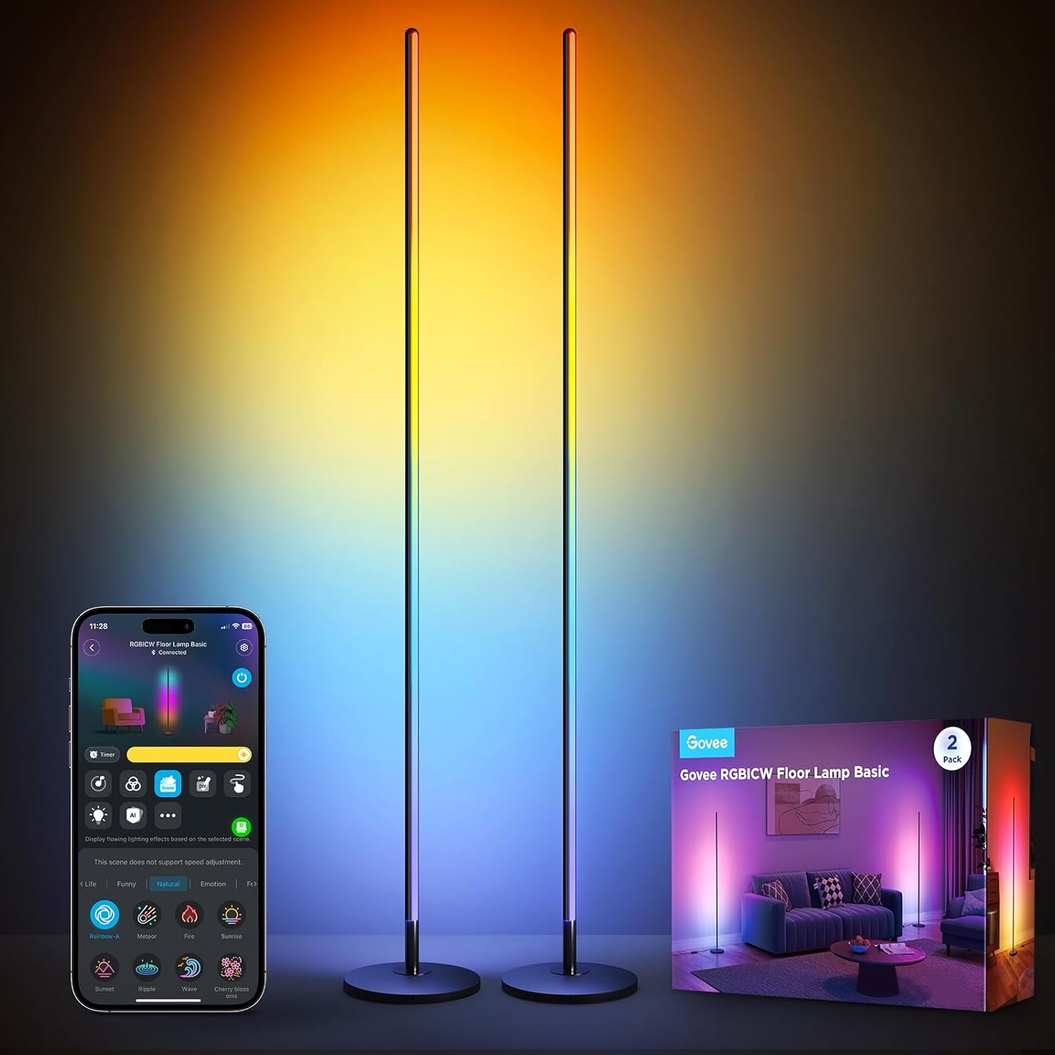 Govee LED Floor Lamp Black, RGBIC Modern Corner Lamp, Smart Standing Lamp with 6...