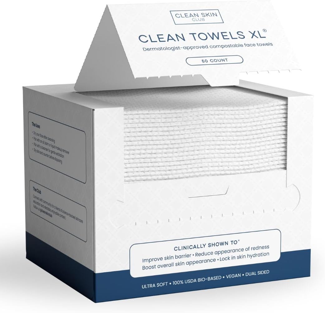 Clean Skin Club Clean Towels XL, 100% USDA Biobased Face Towel, Disposable Face...