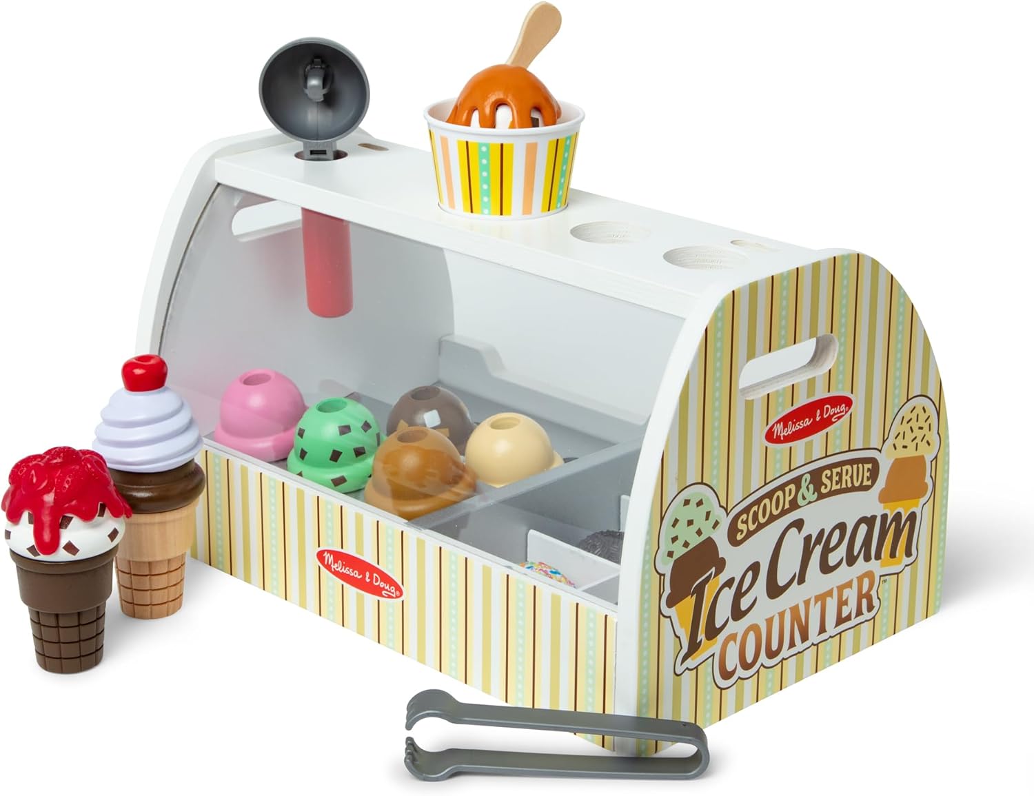 Melissa & Doug Wooden Ice Cream Toy Shop | Role Play Set for Kids | Age 3+ Ice C...