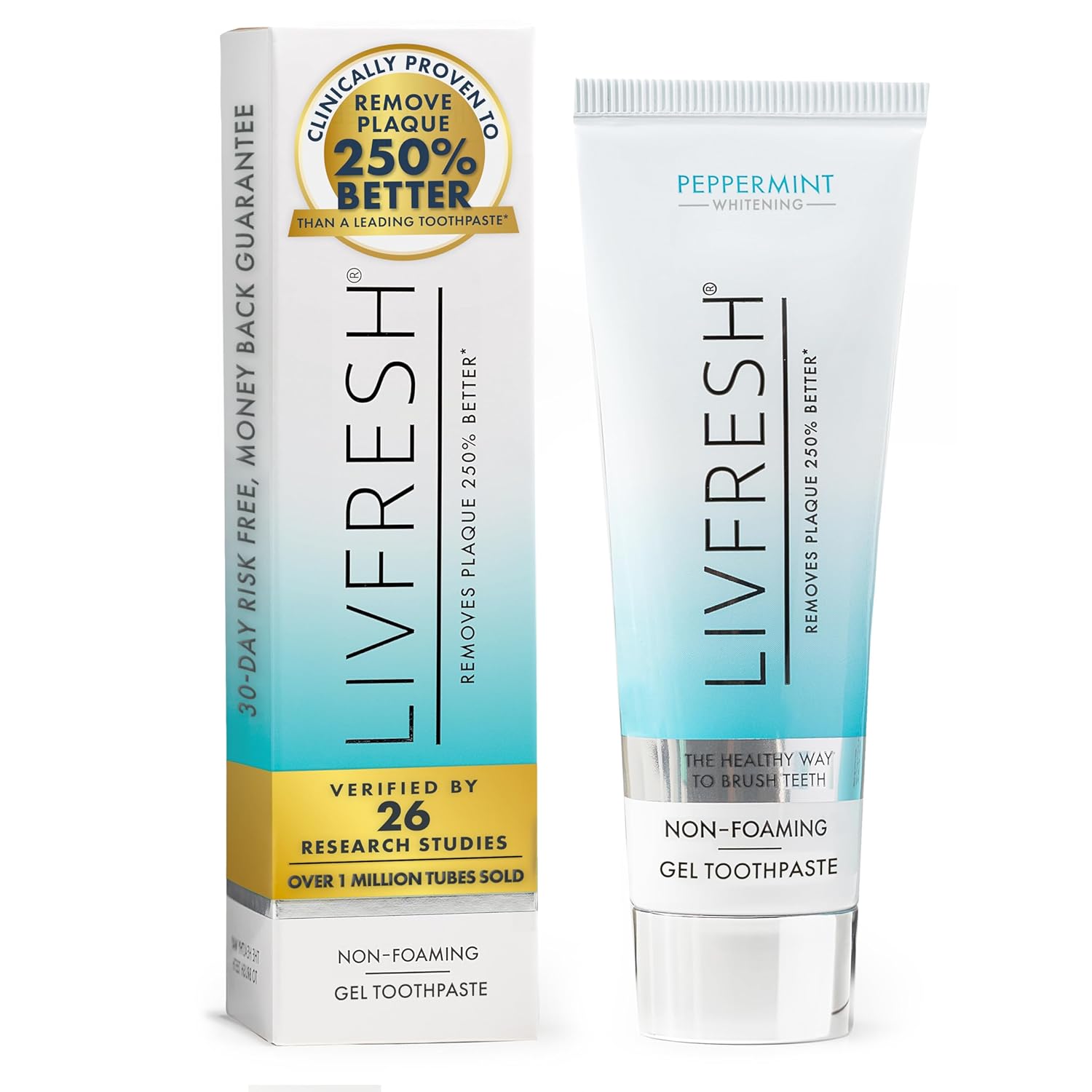 LIVFRESH Toothpaste Gel, Clinically Proven to Remove Plaque 250% Better, Improve...