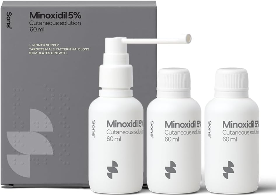 Sons Minoxidil 5% Spray for Men (3x60ml), Clinically Proven Hair Regrowth & Thic...