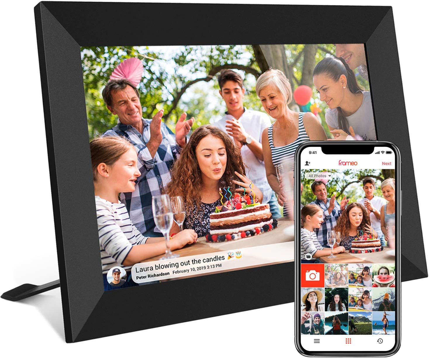 32GB FRAMEO 10.1 Inch Smart WiFi Digital Photo Frame 1280x800 IPS LCD Touch Scre...