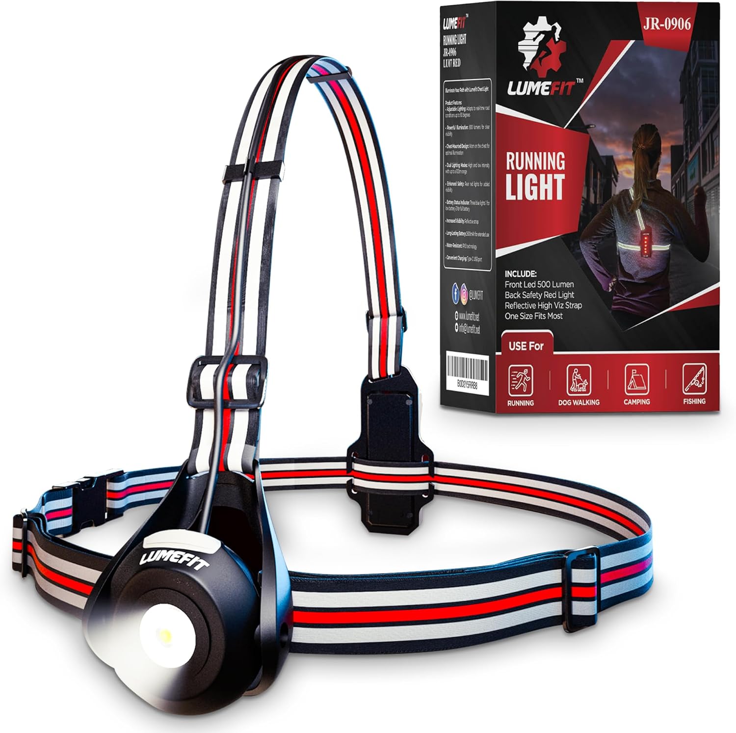 LUMEFIT Run Light Running Lights for Runners Chest LED Lamp 90° Adjustable Beam...
