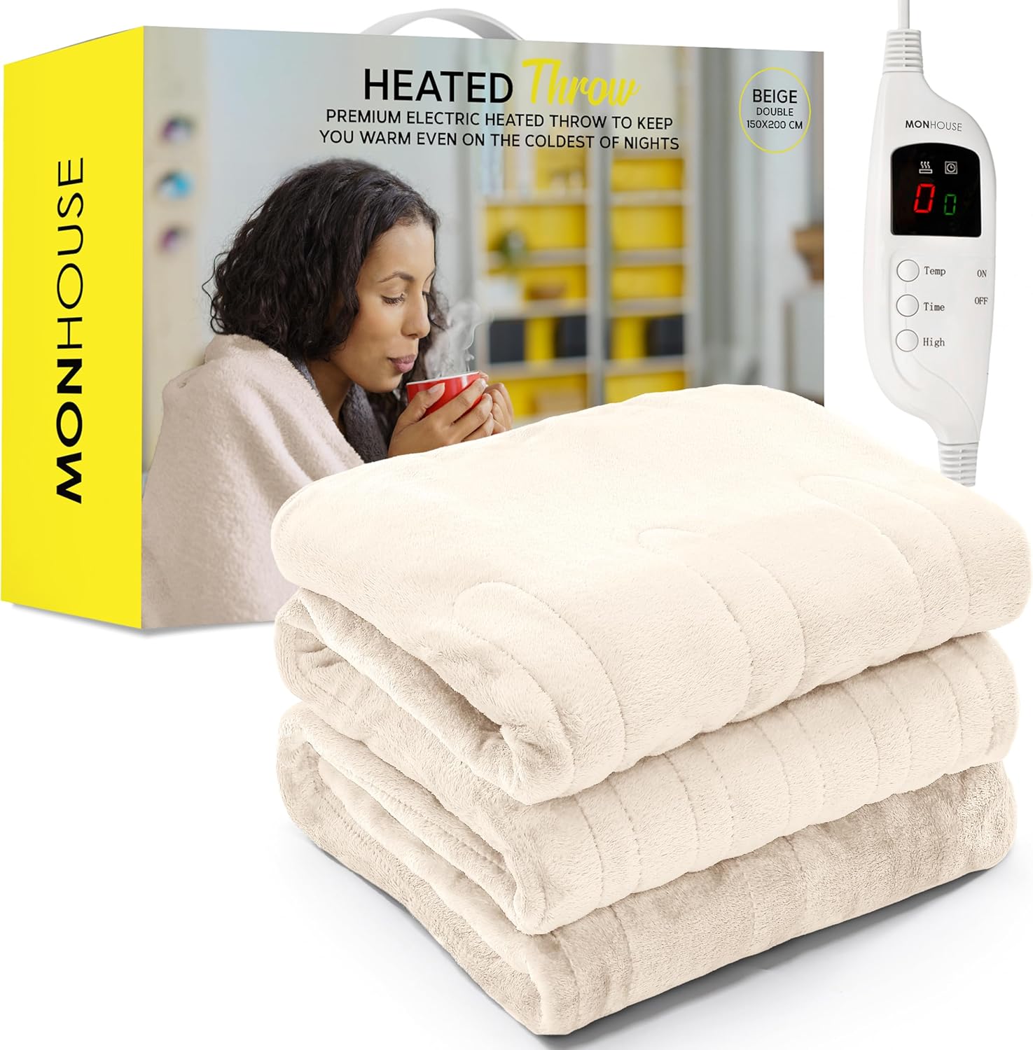 MONHOUSE Heated Throw - Electric Blanket - Digital Controller - Timer up to 9 ho...