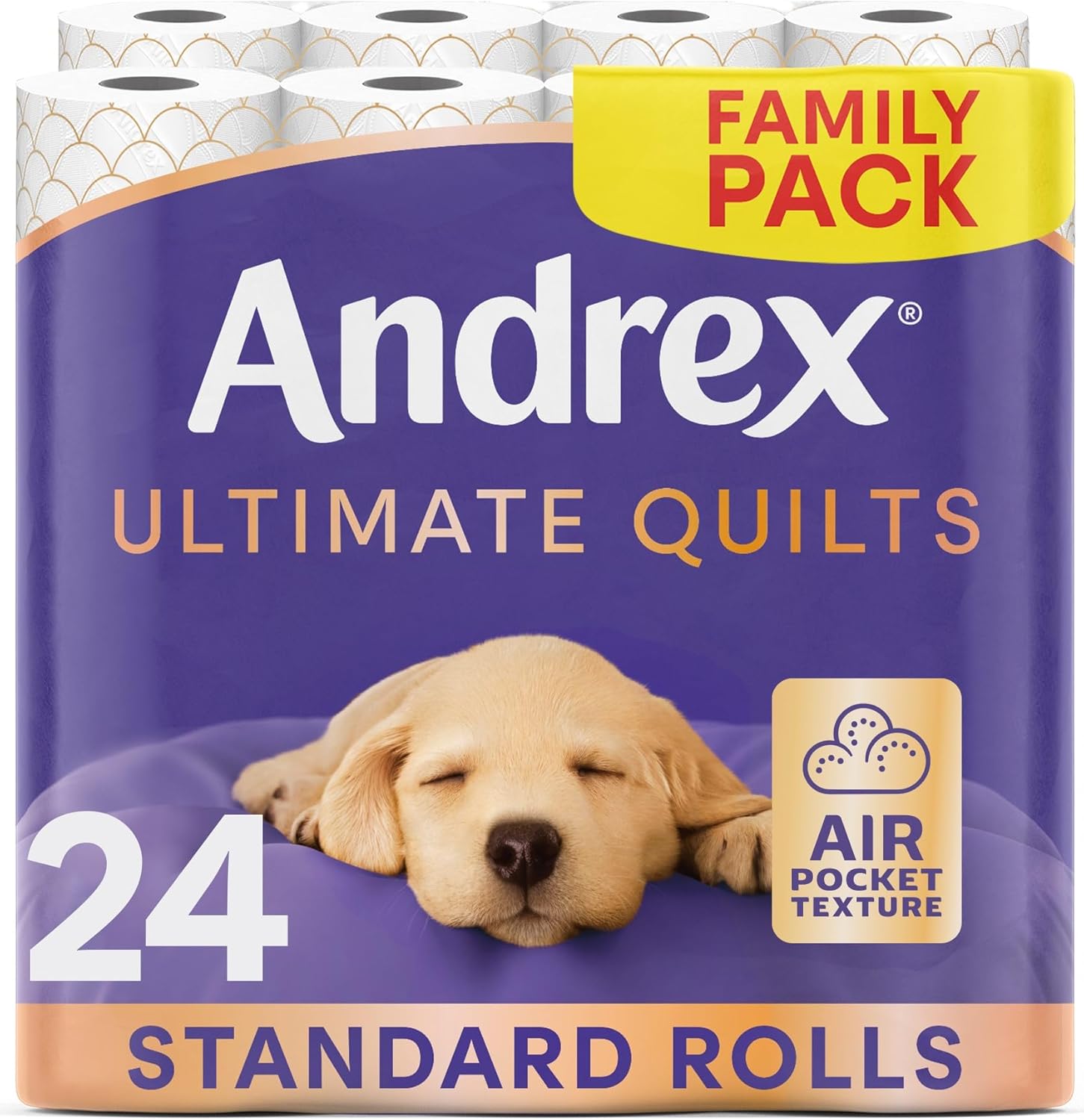 Andrex Ultimate Quilts Toilet Paper 24 Rolls, Air Pocket Technology for Soft, Th...