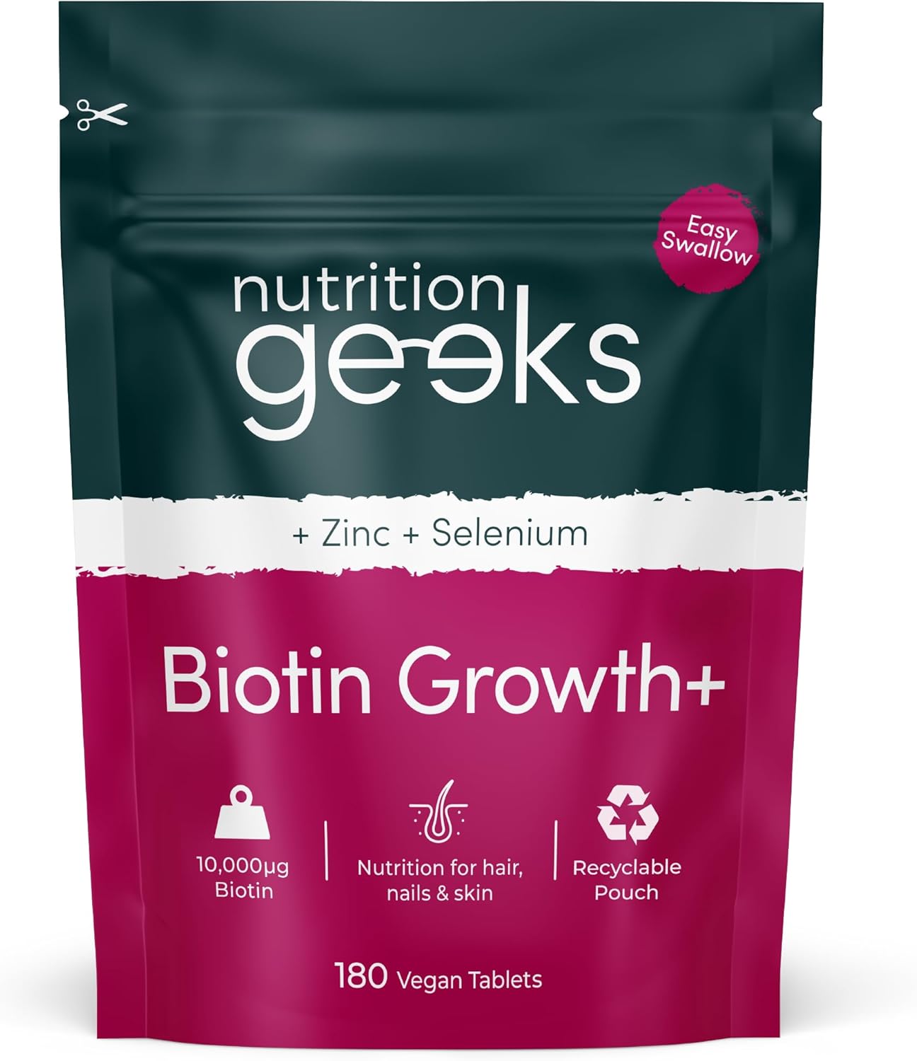 Biotin Hair Growth Supplement - 180 Vegan Tablets Enhanced with Zinc & Selenium,...