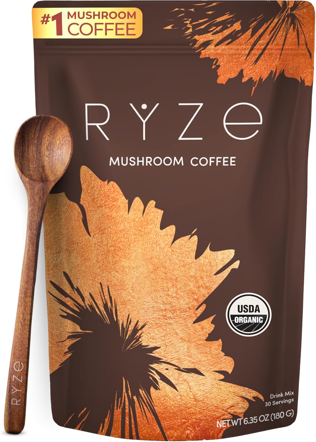 RYZE SUPERFOODS Mushroom Coffee USDA Organic with 6 Adaptogenic Mushrooms and MC...