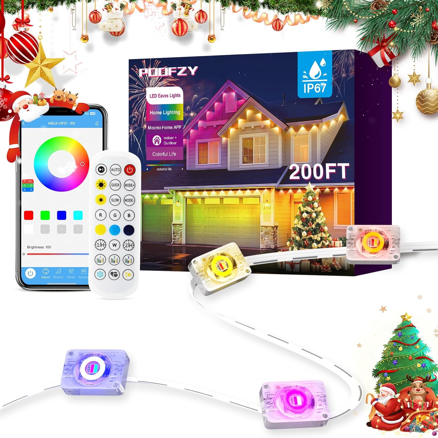 POOFZY Permanent Outdoor Lights for House,200ft RGB+IC Smart Outdoor Decor, 50 S...