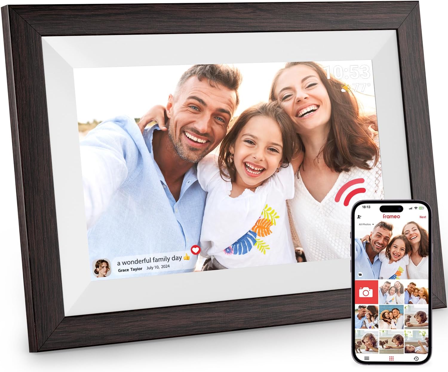 Frameo Digital Photo Frame WiFi, 10.1 Inch Frameo Digital Picture Frame, 1280x80...
