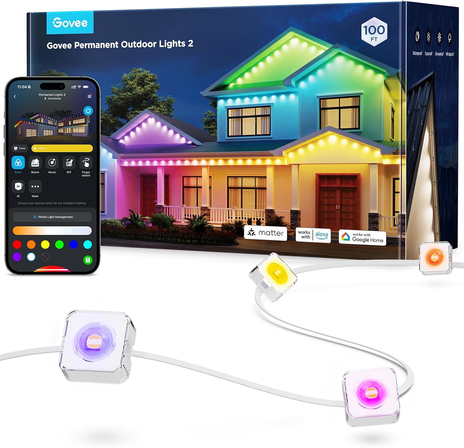 Govee Permanent Outdoor Lights 2, 100ft RGBIC Outdoor Lights with 72 LED Lights,...