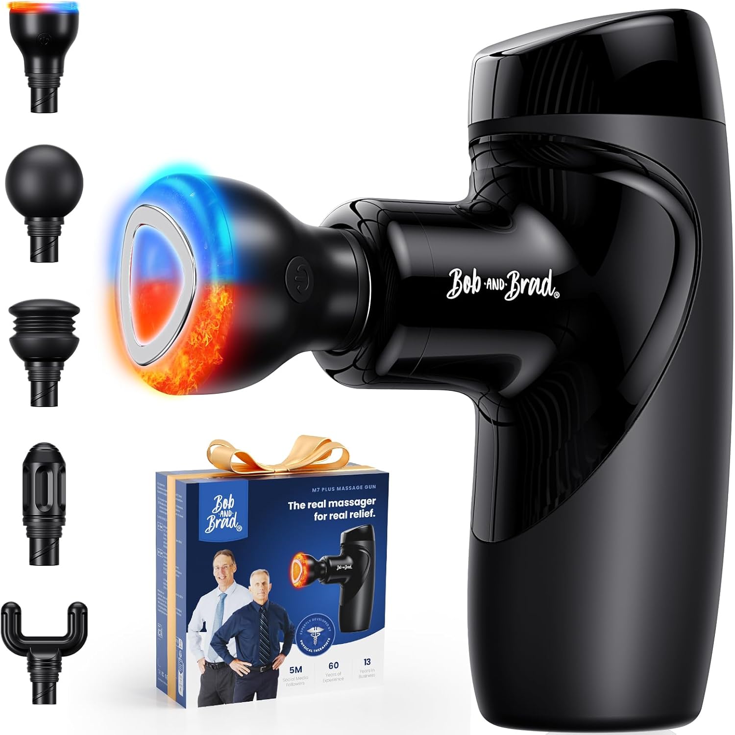 Mini Massage Gun with Heat Therapy, Bob and Brad M7 Plus Portable Deep Tissue Mu...