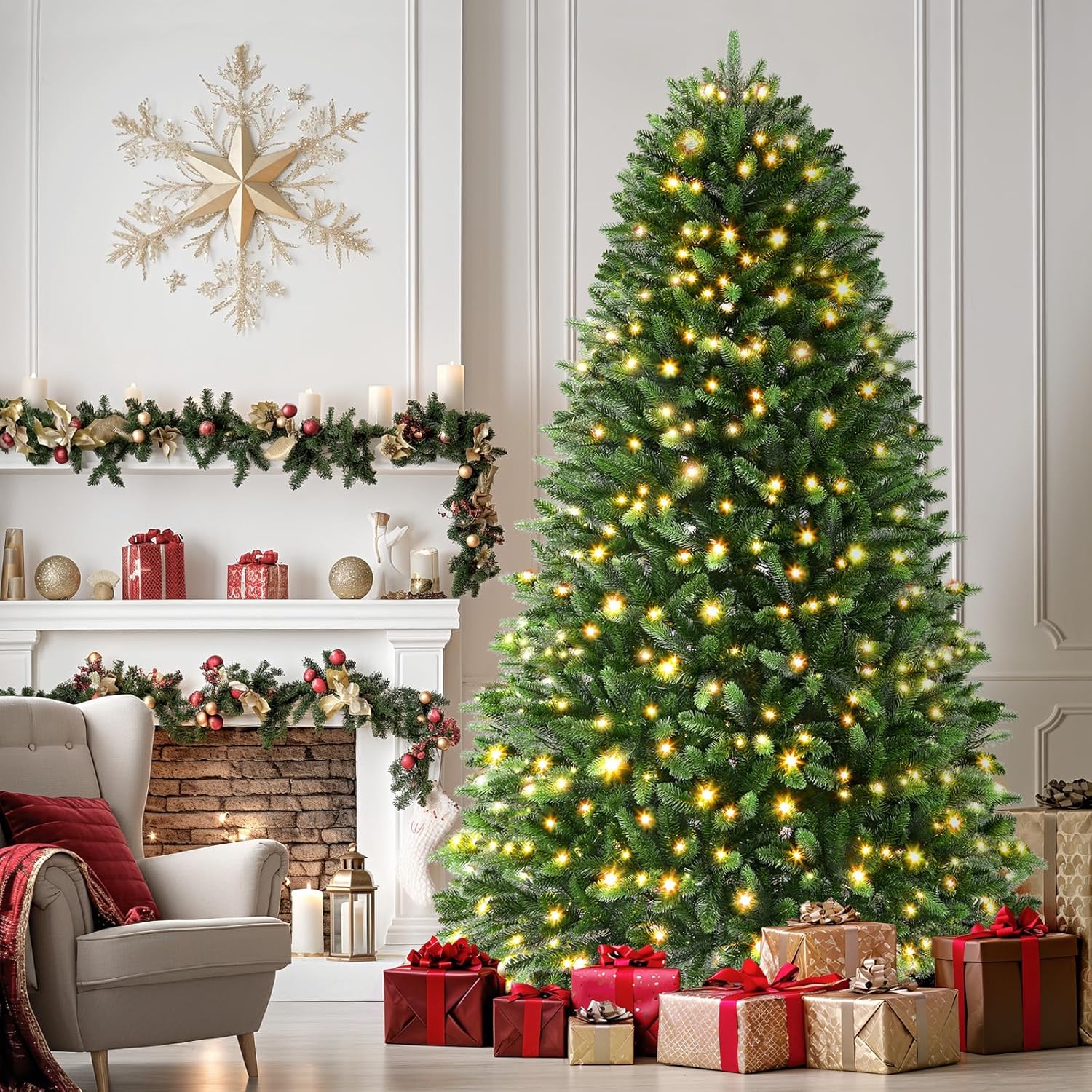 Alupssuc 6ft Pre Lit Artificial Christmas Tree with with 350 Warm White & Multic...