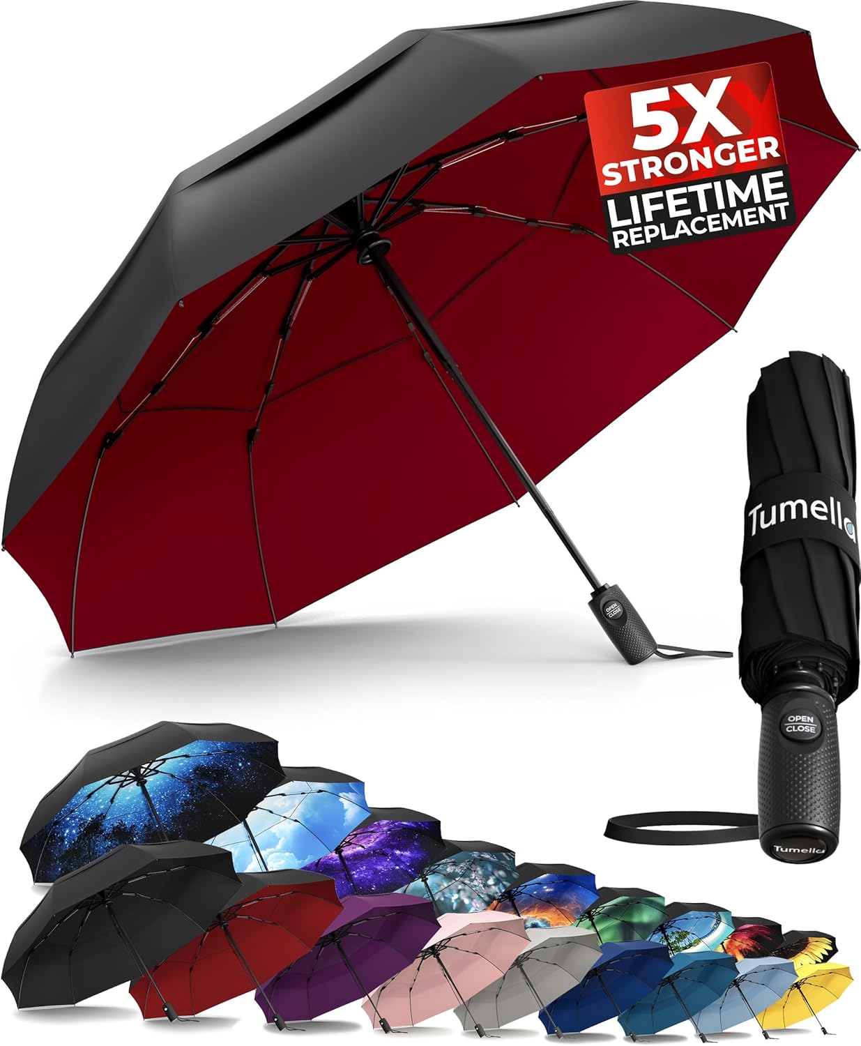 TUMELLA Strongest Windproof Travel Umbrella (Compact, Superior & Beautiful), Sma...