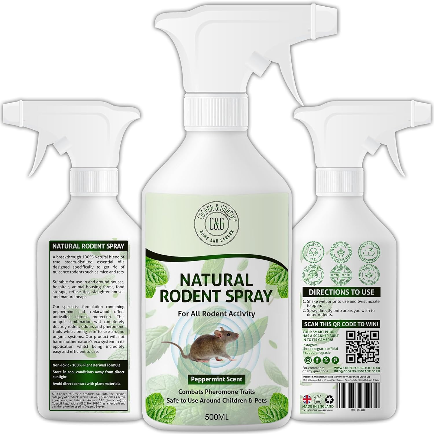 Natural Rodent Repellent Spray 500ML | Peppermint Oil Rat & Mouse Repellent | Na...