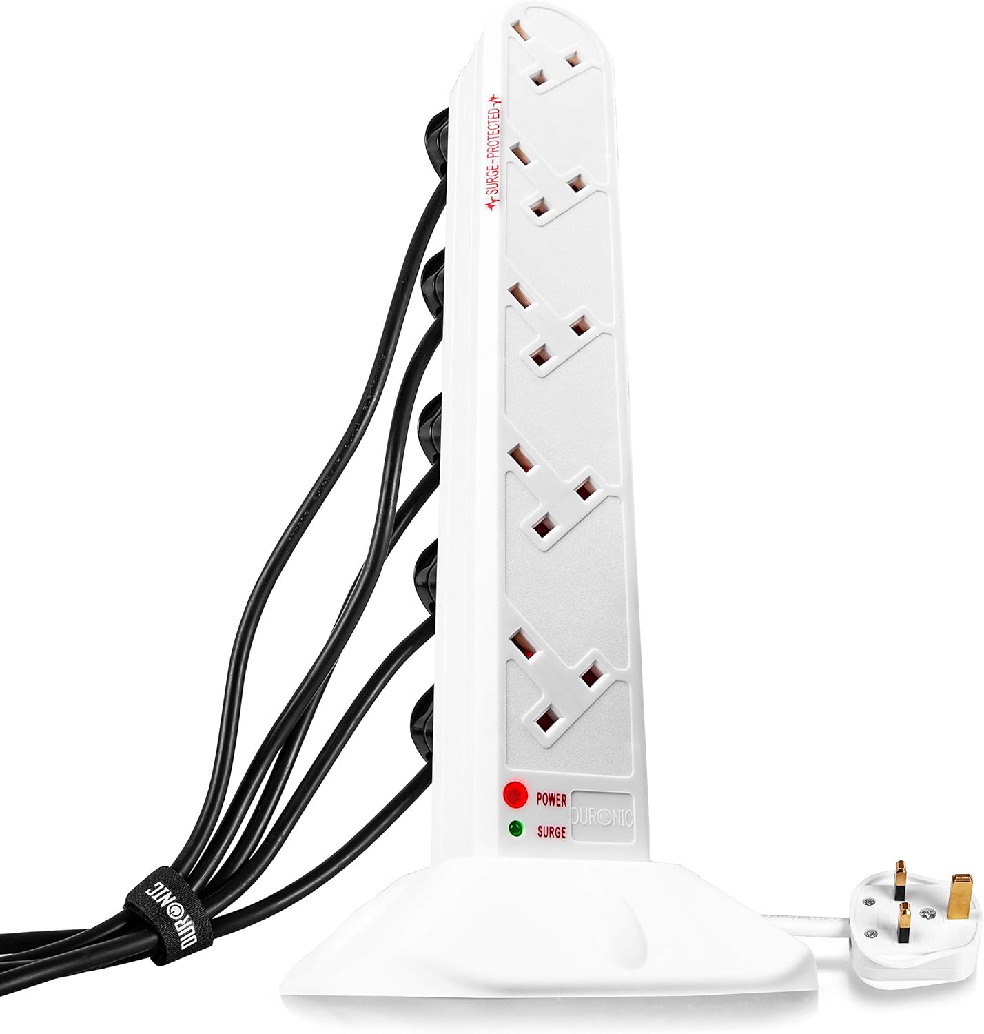 Duronic 10 Way Extension Lead Tower ST10W | 10 Gang Power Strip Cord | Surge & S...