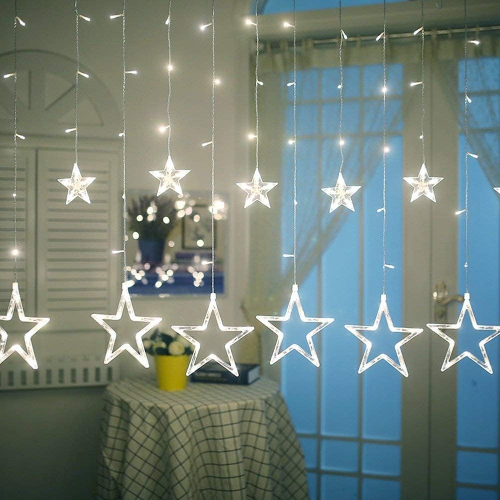iShabao Christmas Star Curtain Lights, 138 LED Curtain Fairy Lights with 12 Star...