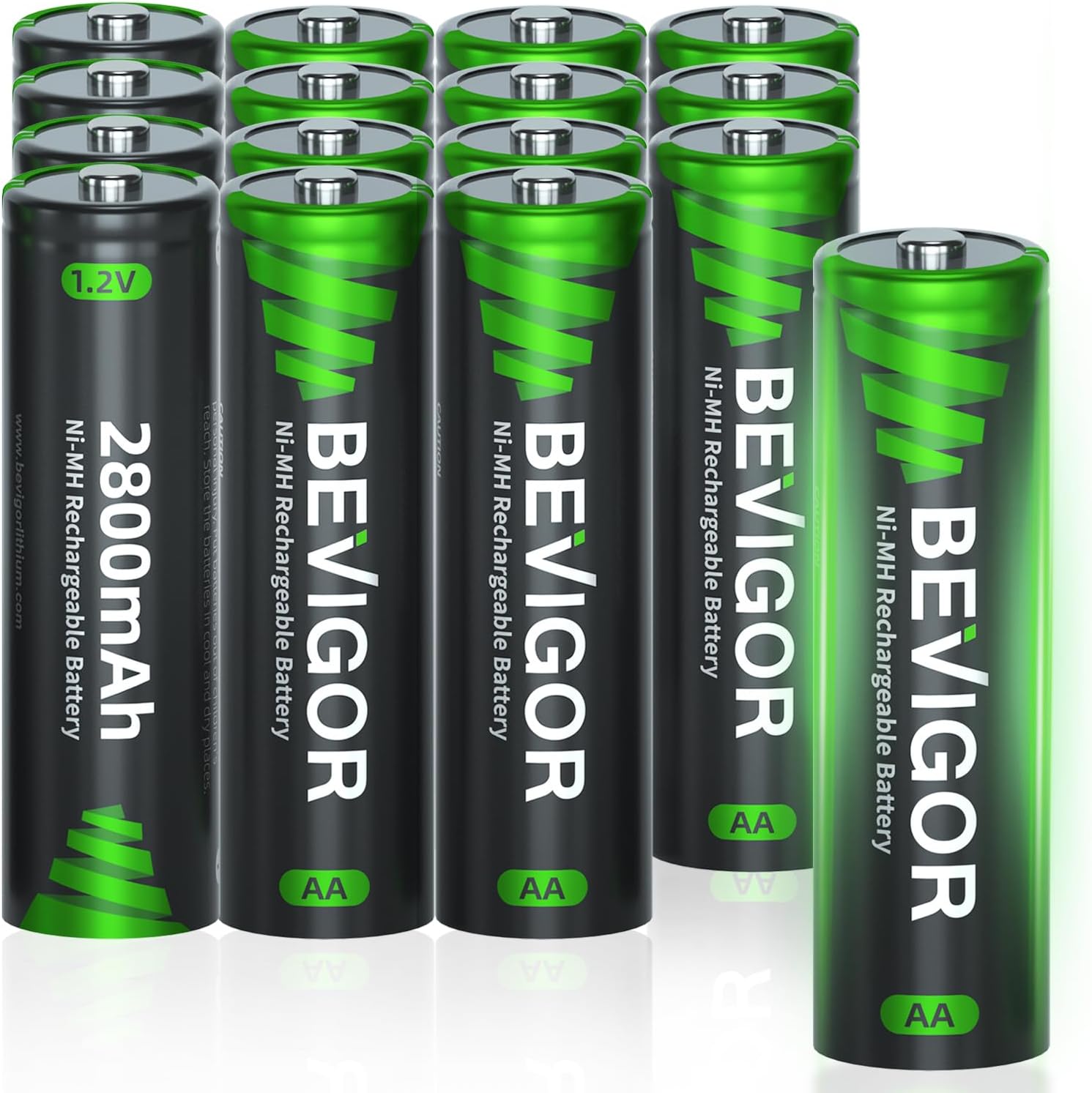 BEVIGOR Rechargeable Battery AA 16 Pack, 1500 Cycles 2800mAh 1.2V High Capacity...