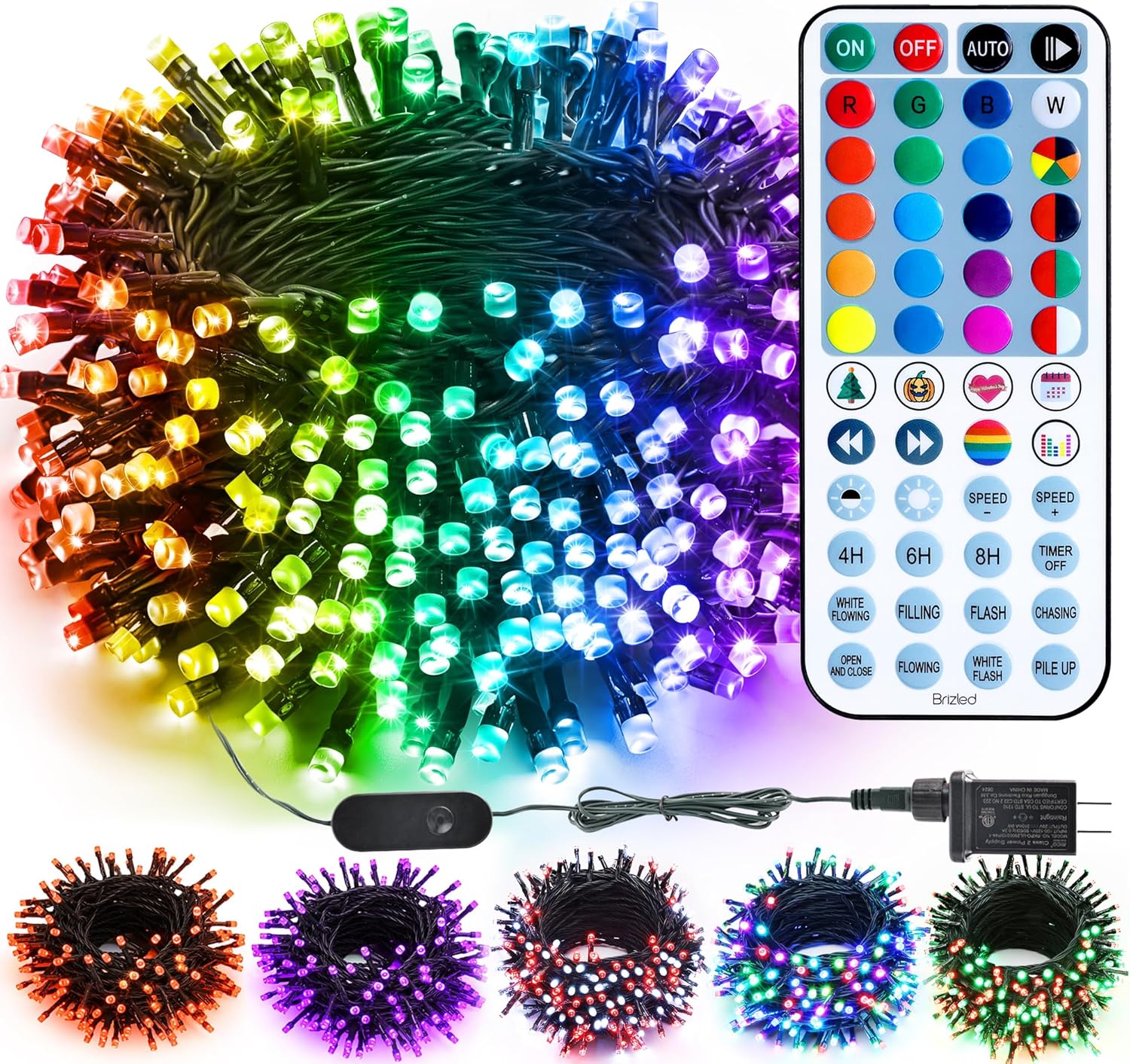 Brizled Color Changing Halloween Lights, 66ft 200 LED RGB Christmas Lights Music...