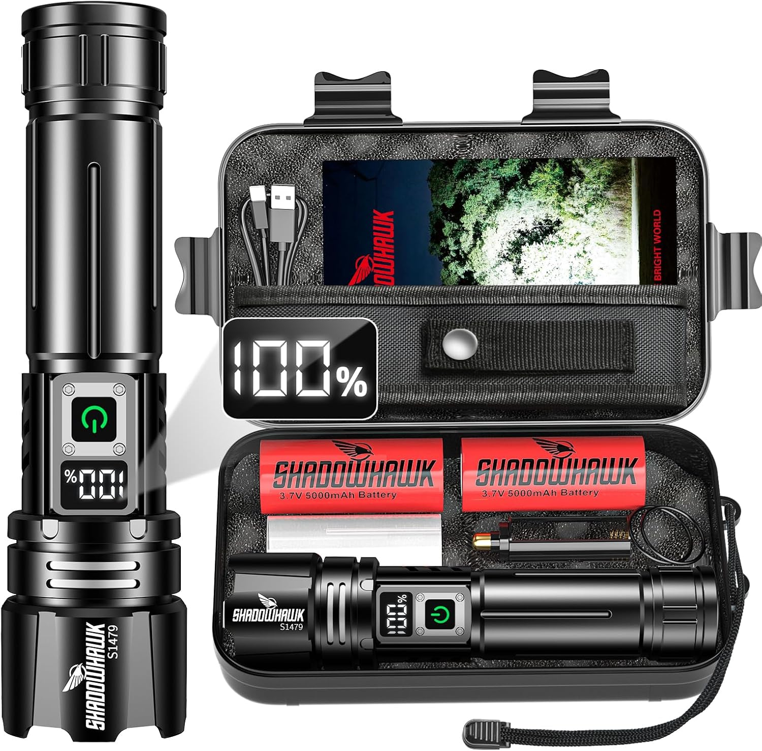 Shadowhawk 24H Runtime Rechargeable Torch (2pcs Batteries) | IP67 Waterproof 500...