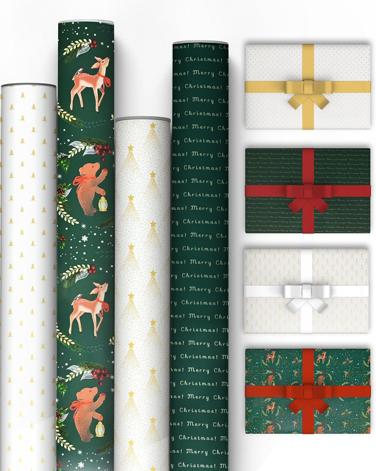 Kraft & Co Christmas Wrapping Paper Rolls – 4 Pack Thick Paper Sheets 69 cm x 8...