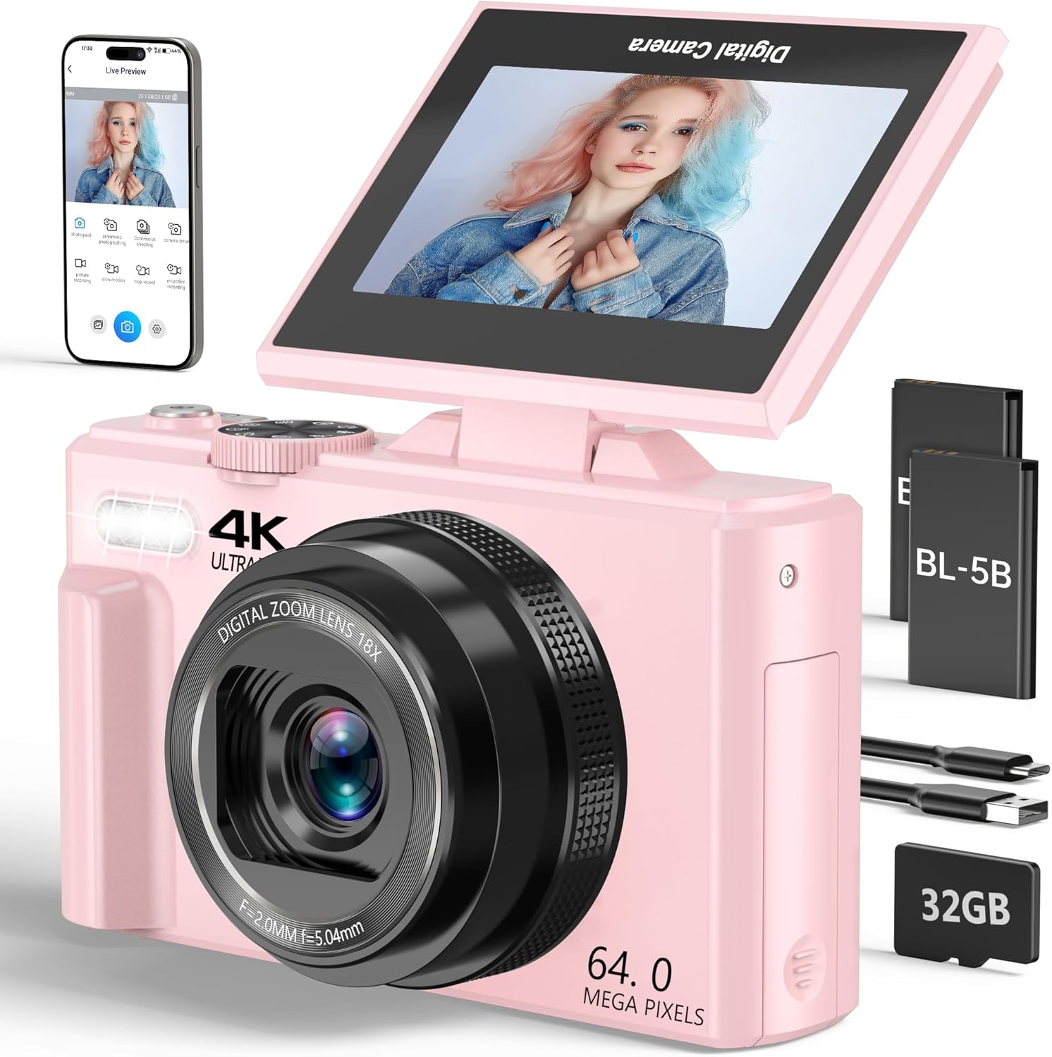 4K Digital Camera, High-Quality Photography Camera for Beginners, Special Vloggi...