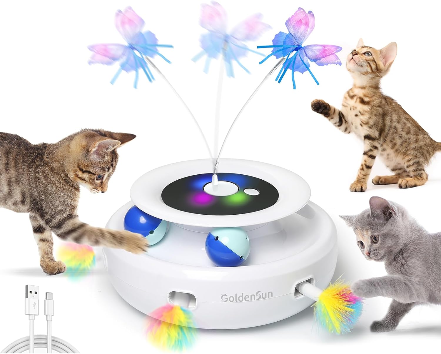 GoldenSun 3-In-1 Interactive Cat Toys for Indoor Cats Adult, Smart Cat Feather T...