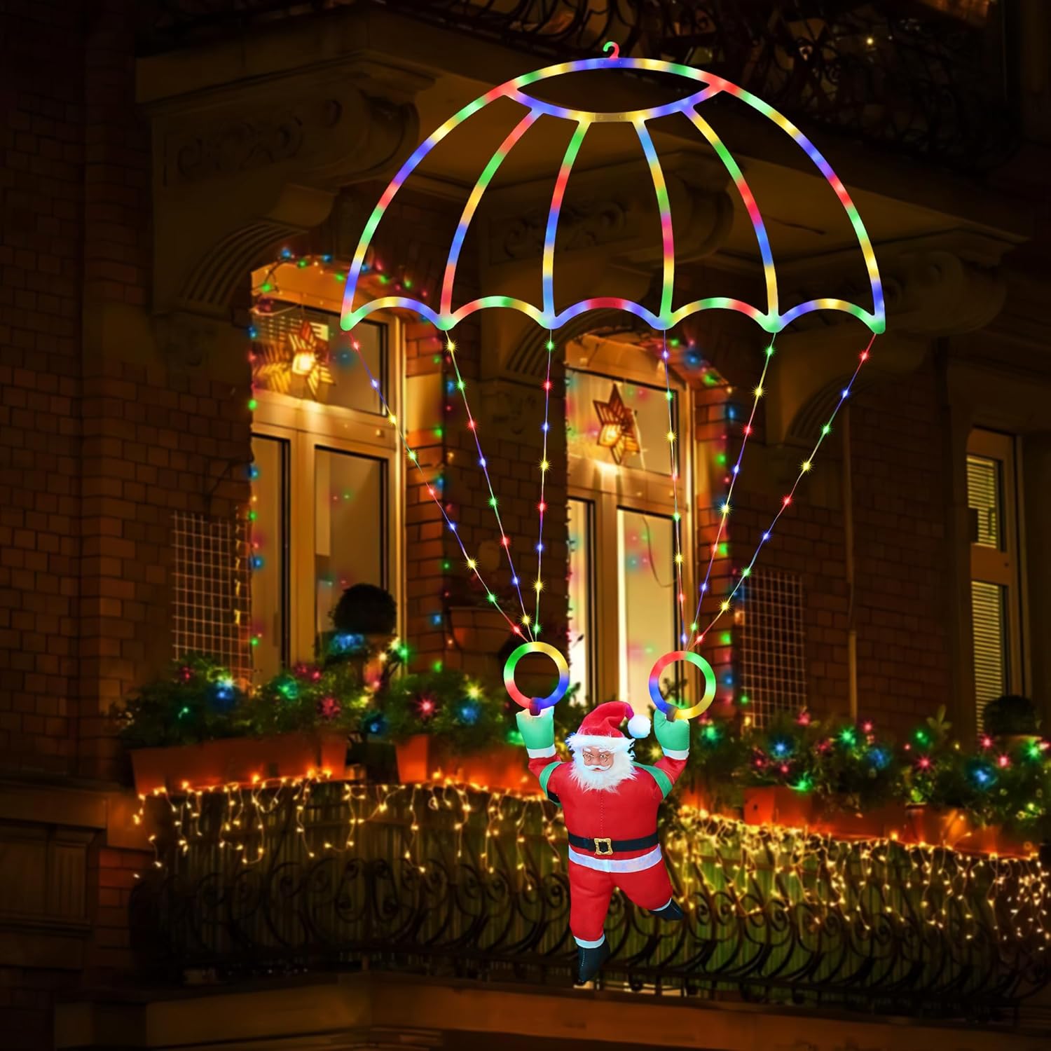 Christmas Decorations Outdoor - 2.8ft LED Parachute Christmas Lights with Santa...